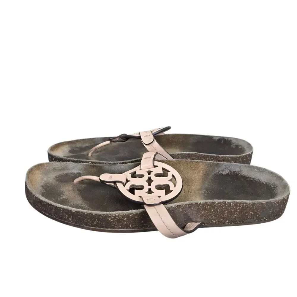 Tory Burch Miller Cloud Thong Sandals Sz 11 Peach Logo Resortwear Coastal